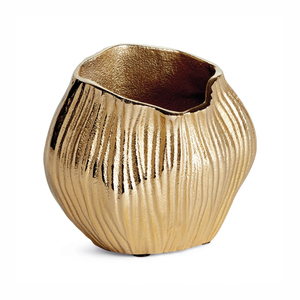 Modern Textured Gold Metal Flower <b>Vase</b> Handcrafted Antique Metal Sculptural Tabletop Centerpiece for Living Room & Hotel Decor - Product Image 5