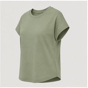 เสื้อยืดคอกลมแขนสั้นทรงหลวมสีเขียวเซจสำหรับผู้หญิง รุ่น WTS-0123 - Product Image 4