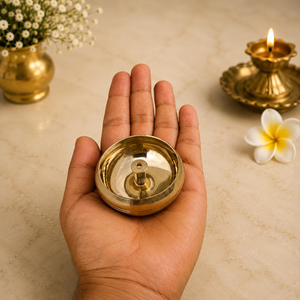 Brass Bowl Nanda Diya Set of 2 Brass Oil Lamps with Decorative Bowl <b>for</b> <b>Pooja</b> Hindu Prayer <b>Home</b> Temple <b>Mandir</b> Diwali Festival - Product Image 3