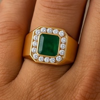 Bague Good Century en or massif 18 carats avec émeraude synthétique et halo de diamants cultivés en laboratoire pour homme, cadeau d'anniversaire, bijoux fins