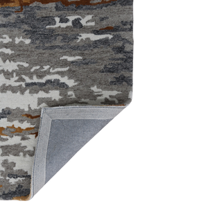 Tapis moderne en laine tuftée à la main 6x9, orange brûlé et gris abstrait, à poils ras, avec support en coton pour salon et chambre à coucher - Product Image 4