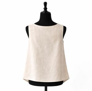Fabricant OEM ODM, Blouse sans manches pour femme en mélange coton-lin, style vintage, couleur unie, brodée, été, sur mesure - Product Image 4