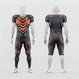 Ensemble d'uniformes de football américain personnalisés, noir et orange, imprimé géométrique, col en V, manches courtes, ajusté, respirant, anti-transpiration, pour hommes - Product Image 1