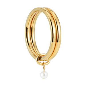 Bague élégante en acier inoxydable empilable avec pendentif multi-bandes en perles blanches, plaqué or, bijou géométrique tendance, cadeau - Product Image 4