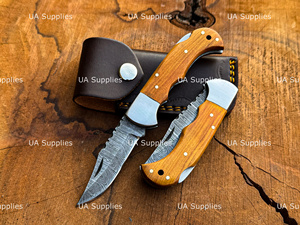Industrial Grade Damascus Steel Back <b>Lock</b> Pocket Folding Knife Handmade Custom Logo Wholesale Factory OEM ODM Olive Wood Handle - Product Image 4