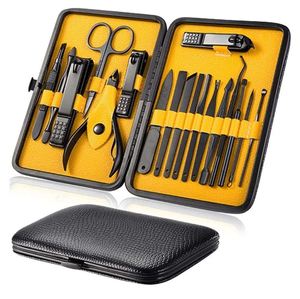 Ensemble professionnel de manucure et pédicure 18 pièces en acier inoxydable, kit de toilettage avec étui de voyage, coupe-ongles, repousse-cuticules, ciseaux et pince à épiler - Product Image 1