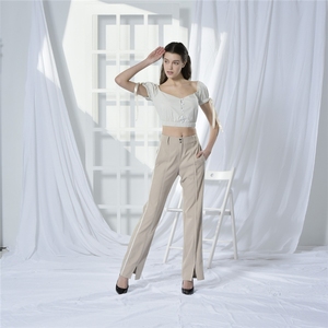 ODM Material personalizado 100% algodón marrón oscuro pantalones formales para mujer - Product Image 3