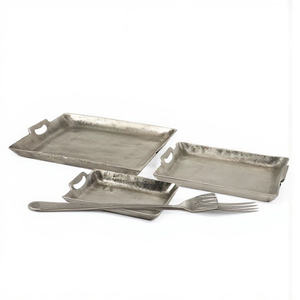 Bandeja de Servicio de Aluminio de Alta Calidad y Estilo Moderno para Hotel, con Asas, Acabado Plateado, Bandejas Metálicas Creativas - Product Image 1