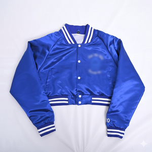 Veste de sport bleue avec logo brodé sur le devant, col rabattu, manches régulières, style preppy, longueur courte, unisexe, vêtements d'automne - Product Image 1