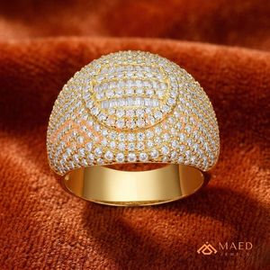Classic Gold Plated Bold Oval Medallion Ring – High-Polish Dome Design with Baguette Cluster and Sparkling Moissanite Ring - Product Image 1