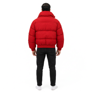 Chaqueta Acolchada Roja para Hombre, Cuello Alto, Cierre de Cremallera, Relleno Grueso de Poliéster, Estilo Casual de Invierno, Corte Regular Holgado, con Capucha - Product Image 5