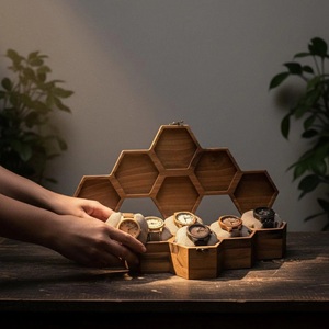 Caja de Relojes Hexagonal de Nogal con 6 Ranuras, Organizador de Joyas con Tapa de Madera y Cristal, Grabado para Regalo - Product Image 2