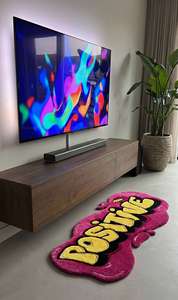 Alfombra de área premium con tipografía positiva, hecha a mano, diseño de letras en rosa y amarillo, para sala de estar, dormitorio, tapete para el suelo. - Product Image 3