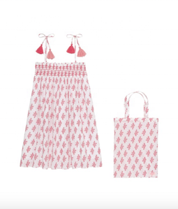 Wonderful Girls Floral Printed Light Weight Sleeveless Cotton Dress With Loose Fitting & Pompom Straps To Tighten Up The Dress - Product Image 2