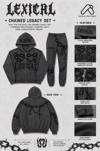 Ensemble sweat à capuche et jogging polaire zippé pour homme Lexical, imprimé chaîne noire, style hip-hop, coupe régulière, pour l'automne - Product Image 6