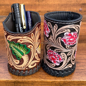 Durable Hand Tooled Leather Desk Accessory Minimalist Luxury <b>Pen</b> <b>Holder</b> Genuine Leather Pencil Cases for Sustainable Office Use - Product Image 4