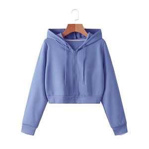 Sudadera con capucha corta Stitch Lab con cremallera, unisex, azul liso, informal, de punto, corte holgado, manga larga, poliéster, felpa francesa - Product Image 1