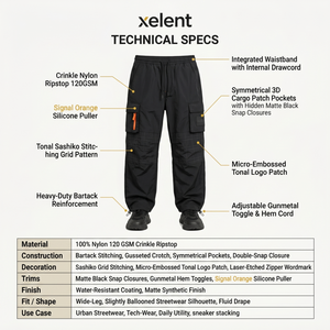 Pantalon cargo techwear pour homme, 120 g/m², en nylon froissé Ripstop, coupe large et ample, style streetwear, fabricant de vêtements sur mesure OEM - Product Image 5