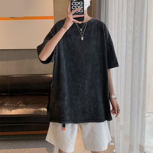 เสื้อยืดคอกลมทรงหลวมสีดำสำหรับผู้ชาย ผ้าคอตตอน 100% 200 กรัม พิมพ์โลโก้ตามสั่ง - Product Image 3