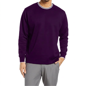 เสื้อสเวตเชิ้ตคอกลมแขนยาวสีม่วงสำหรับผู้ชาย ทรงปกติ แต่งขอบตัดกัน ผ้าฝ้ายถัก สีพื้นลำลอง - Product Image 3