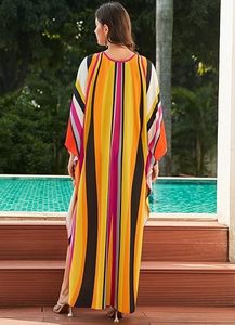 V Neck Maxi Abaya Dress Long Sleeve Loose Fit Geometric Pattern Polyester Women's Beach Bohemia Style Summer Modest Wear - Product Image 6