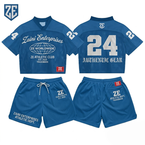 Custom 180 GSM Bird Eye Mesh Polyester Blue Panel T Shirt <b>Short</b> <b>Set</b> Sublimation Logo Teamwear - Product Image 1