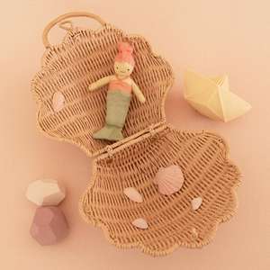 New design rattan seashell kid purses top quality <b>wicker</b> children shell shape purse handmade baskets for toddlers - Product Image 2