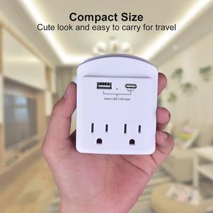 Pengisi daya dinding USB Multi Plug, Ultra tipis, pengisi daya dinding USB, pelindung Surge Outlet 2 dengan 2 adaptor perjalanan USB dengan penopang ponsel - Product Image 2