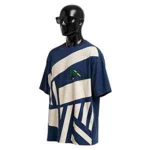 NEXTEX Unisex Geo Block <b>T</b> <b>Shirt</b> Navy <b>Cream</b> Soft Cotton Jersey Crew Neck Casual Tee <b>Shirt</b> - Product Image 3