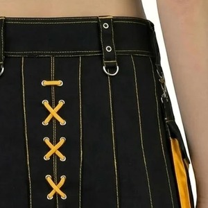 Women's Black And Yellow Lace-Up <b>Mini</b> Skirt With Pockets Polyester Material Slim Fit Adult European Clothing - Product Image 6