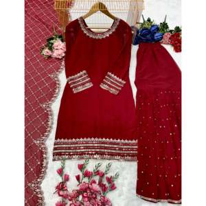 Designer Indian & Pakistani Clothing Fancy Dupatta with Top and Bottom for Party Wear - Product Image 4