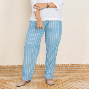 <b>Women</b> <b>Striped</b> Straight Fit Casual Pants Cotton Blend Elastic Waist Comfortable Lounge Pajama Daily Wear - Product Image 1