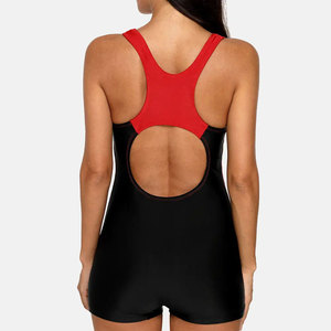 Women's One-Piece Swimsuit With Side Stripe Print Black Red Contrast Binding Tank Top <b>Shorts</b> Style Swimwear - Product Image 4