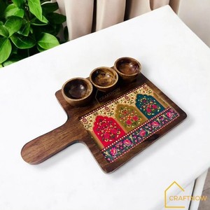 Bandeja para Servir Hielo de Madera Negra Premium, Moderna, Antiadherente, Ecológica, con Estampado Floral, Linea Exports Inc LE-F11120 - Product Image 1