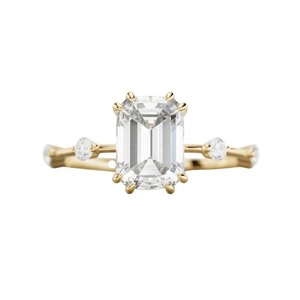 Bague de fiançailles de luxe en diamant de laboratoire taille émeraude 2 carats, inspirée de la nature, en or 14K, 18K ou platine - Product Image 5