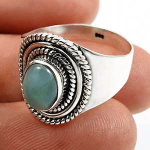 Anillo Delicado de Plata de Ley 925 con Gema Natural de Larimar de Corte Ovalado, Anillo Boho para Fiesta, Joyería Unisex al por Mayor - Product Image 3