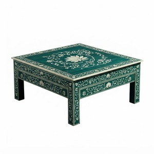 Table basse carrée en bois avec incrustation d'os vert, motif floral, artisanat en résine de qualité supérieure, meubles de salon, fabrication artisanale - Product Image 1