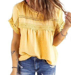 Blouses d'été à manches longues pour femmes, T-shirts en dentelle, style vintage coréen avec nœud, taille naturelle, coupe décontractée et habillée - Product Image 1