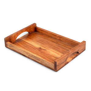 Plateau de service en bois écologique, design élégant, rectangulaire, avec poignées, pour table basse, plateau de service alimentaire, en solde - Product Image 5