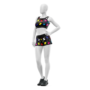 Conjunto Deportivo de 2 Piezas para Mujer, Marca Privada, Sujetador Deportivo y Pantalones Cortos de Cintura Alta, Elásticos, para Yoga, Fitness y Gimnasio, Fabricante OEM ODM - Product Image 4
