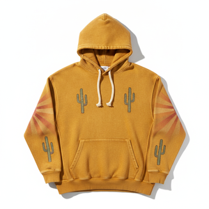 Sweat-shirt à capuche jaune moutarde, broderie et impression par sublimation, coupe classique, en molleton bouclette, style streetwear décontracté pour l'automne - Product Image 1