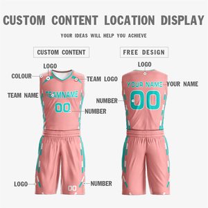Ensemble d'uniformes de basketball personnalisés sublimés rose et turquoise avec nom et numéro d'équipe, vêtements de sport respirants pour adultes unisexes - Product Image 2