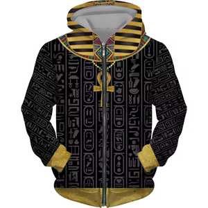 Sweat à capuche pour homme au design pharaon égyptien, 100% coton molletonné, respirant, écologique, décontracté pour l'hiver, coupe régulière, poche zippée - Product Image 1