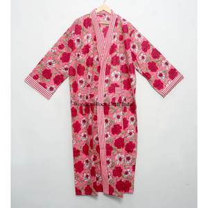Bata Kimono de Verano para Mujer, 100% Algodón, Suave, con Estampado Digital, Cuello en V, Manga Larga, Transpirable y de Secado Rápido, con Cinturón - Product Image 3