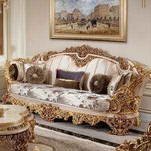 Luxury Royal <b>Gold</b> Traditional Wood Carved <b>Sofa</b> Set with Sponge Filling for Apartment Living Room Furniture - Product Image 1