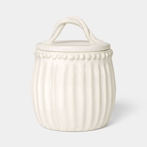 Bocal de rangement élégant en céramique avec couvercle à poignée sculptée, texture cannelée, hermétique, pour cuisine, organisateur décoratif de comptoir - Product Image 2