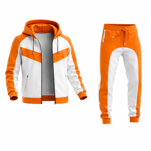 Conjunto Deportivo para Hombre en Naranja y Blanco con Contraste – Chaqueta con Capucha y Cremallera y Pantalones Jogger, Corte Ajustado, Ropa Deportiva Informal para Gimnasio - Product Image 3