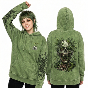 Sudadera con capucha y cremallera para mujer, con estampado gráfico de Ghost Face, efecto lavado ácido y desgastado, personalizada, oversize, estilo streetwear, de forro polar, color gris niebla. - Product Image 5