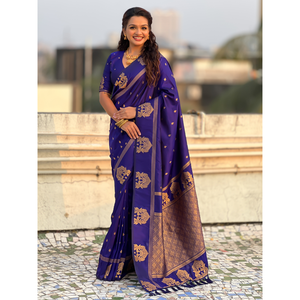 Sari violet traditionnel tissé Zari, écharpe et châle en soie douce 600g Elite Weaves - Product Image 2