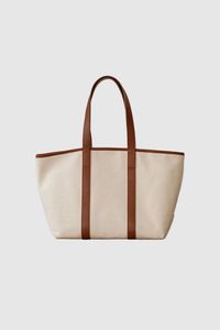 Sac fourre-tout en toile beige grande capacité, sac à main à bandoulière avec sangle en cuir, idéal pour les voyages et l'usage quotidien - Product Image 3